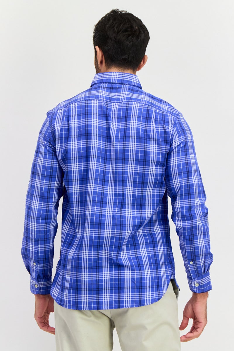 Chaps Men Regular Fit Checkered Long Sleeve Casual Shirt, Blue - Image 2